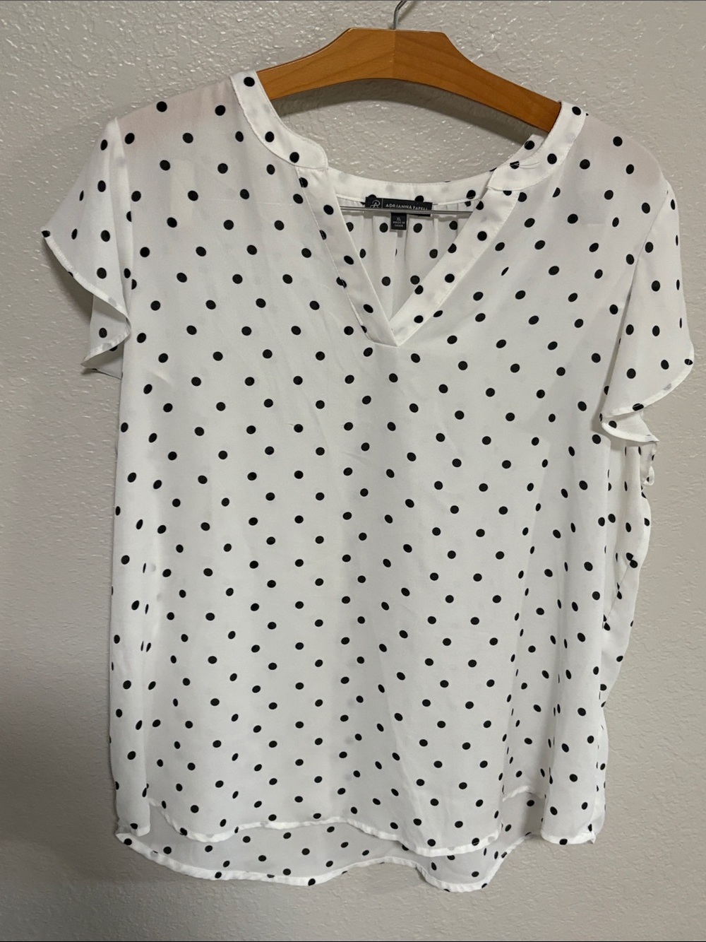 Adrianna Papell White Polka Dot Split-Neck Blouse